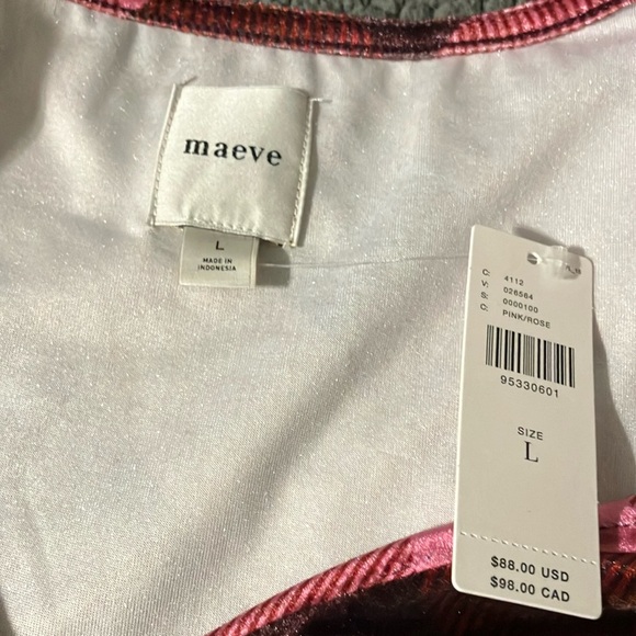 Maeve Pink and Brown Velvet Plaid Ruffled Tie Front Babydoll Blouse L - Picture 4 of 6